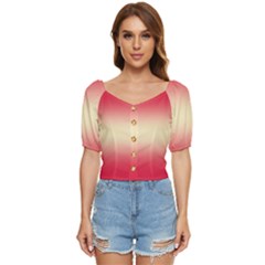 Crimson Red To Cream Yellow Bilinear Gradient Button Up Blouse