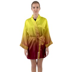 Electric Yellow To Burgundy Red Linear Gradient Long Sleeve Satin Kimono