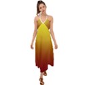 Electric Yellow To Burgundy Red Linear Gradient Halter Tie Back Dress  View1