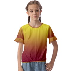 Electric Yellow To Burgundy Red Linear Gradient Kids  Cuff Sleeve Scrunch Bottom T-shirt