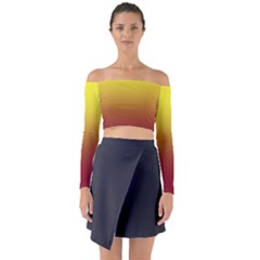 Electric Yellow To Burgundy Red Linear Gradient Long Sleeve Off Shoulder Crop Top