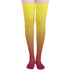 Electric Yellow To Burgundy Red Linear Gradient Thigh High Stockings