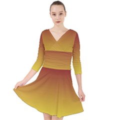 Burgundy Red To Electric Yellow Linear Gradient Quarter Sleeve Front Wrap Dress
