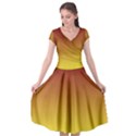 Burgundy Red To Electric Yellow Linear Gradient Cap Sleeve Wrap Front Dress View1