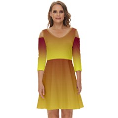 Burgundy Red To Electric Yellow Linear Gradient Shoulder Cut Out Zip Up Dress