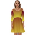 Burgundy Red To Electric Yellow Linear Gradient Shoulder Cut Out Zip Up Dress View1