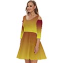 Burgundy Red To Electric Yellow Linear Gradient Shoulder Cut Out Zip Up Dress View2