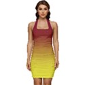 Burgundy Red To Electric Yellow Linear Gradient Sleeveless Wide Square Neckline Ruched Bodycon Dress View1