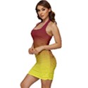 Burgundy Red To Electric Yellow Linear Gradient Sleeveless Wide Square Neckline Ruched Bodycon Dress View2