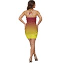 Burgundy Red To Electric Yellow Linear Gradient Sleeveless Wide Square Neckline Ruched Bodycon Dress View4