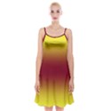 Electric Yellow To Burgundy Red Bilinear Gradient Spaghetti Strap Velvet Dress View1