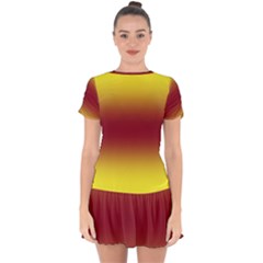 Electric Yellow To Burgundy Red Bilinear Gradient Drop Hem Mini Chiffon Dress