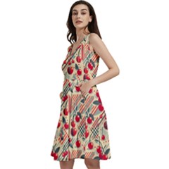 Cherry Sleeveless V-neck Skater Dress With Pockets