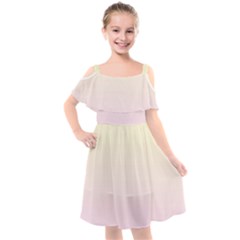 Cream Yellow To Pink Lace Linear Gradient Kids  Cut Out Shoulders Chiffon Dress