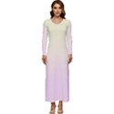Cream Yellow To Pink Lace Linear Gradient Long Sleeve Longline Maxi Dress View1
