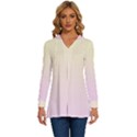Cream Yellow To Pink Lace Linear Gradient Long Sleeve Drawstring Hooded Top View1