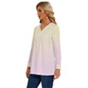 Cream Yellow To Pink Lace Linear Gradient Long Sleeve Drawstring Hooded Top View2