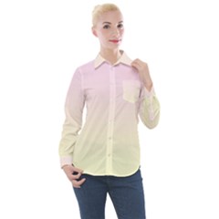 Pink Lace To Cream Yellow Linear Gradient Women s Long Sleeve Pocket Shirt