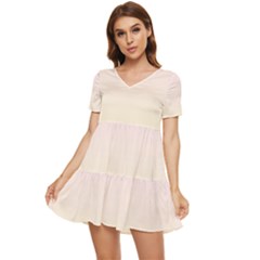 Pink Lace To Cream Yellow Linear Gradient Tiered Short Sleeve Babydoll Dress