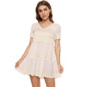 Pink Lace To Cream Yellow Linear Gradient Tiered Short Sleeve Babydoll Dress View1