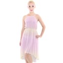 Cream Yellow To Pink Lace Bilinear Gradient High-Low Halter Chiffon Dress  View1