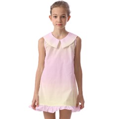 Cream Yellow To Pink Lace Bilinear Gradient Kids  Pilgrim Collar Ruffle Hem Dress