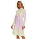 Cream Yellow To Pink Lace Bilinear Gradient Long Sleeve Shirt Collar A-Line Dress View2