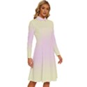 Cream Yellow To Pink Lace Bilinear Gradient Long Sleeve Shirt Collar A-Line Dress View3