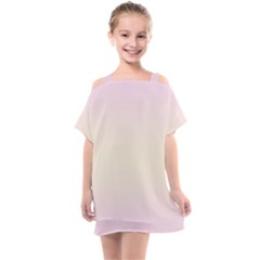 Pink Lace To Cream Yellow Bilinear Gradient Kids  One Piece Chiffon Dress