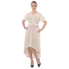 Pink Lace To Cream Yellow Bilinear Gradient Front Wrap High Low Dress