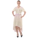 Pink Lace To Cream Yellow Bilinear Gradient Front Wrap High Low Dress View1