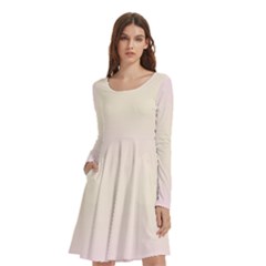 Pink Lace To Cream Yellow Bilinear Gradient Long Sleeve Knee Length Skater Dress With Pockets