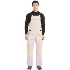 Pink Lace To Cream Yellow Bilinear Gradient Men s Side Zip Front Pouch Ski And Snowboard Bib Pants	