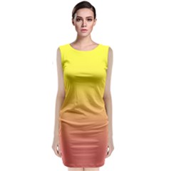 Electric Yellow To Coral Pink Linear Gradient Sleeveless Velvet Midi Dress