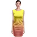 Electric Yellow To Coral Pink Linear Gradient Sleeveless Velvet Midi Dress View1
