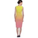 Electric Yellow To Coral Pink Linear Gradient Sleeveless Velvet Midi Dress View2