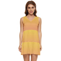 Electric Yellow To Coral Pink Linear Gradient Tiered Sleeveless Mini Dress