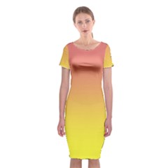 Coral Pink To Electric Yellow Linear Gradient Classic Short Sleeve Midi Dress