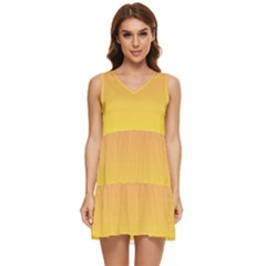 Coral Pink To Electric Yellow Linear Gradient Tiered Sleeveless Mini Dress