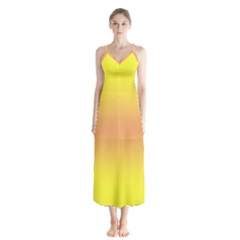 Electric Yellow To Coral Pink Bilinear Gradient Button Up Chiffon Maxi Dress