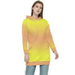 Electric Yellow To Coral Pink Bilinear Gradient Women s Long Oversized Pullover Hoodie