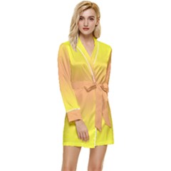Electric Yellow To Coral Pink Bilinear Gradient Long Sleeve Satin Robe