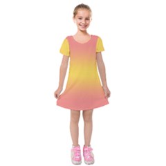 Coral Pink To Electric Yellow Bilinear Gradient Kids  Short Sleeve Velvet Dress