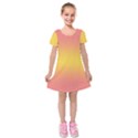 Coral Pink To Electric Yellow Bilinear Gradient Kids  Short Sleeve Velvet Dress View1