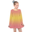 Coral Pink To Electric Yellow Bilinear Gradient Kids  Long Sleeve Dress View1