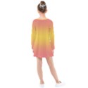 Coral Pink To Electric Yellow Bilinear Gradient Kids  Long Sleeve Dress View2
