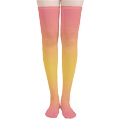 Coral Pink To Electric Yellow Bilinear Gradient Thigh High Stockings