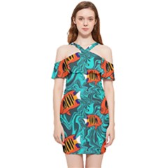 Flame Swirls Shoulder Frill Bodycon Summer Dress