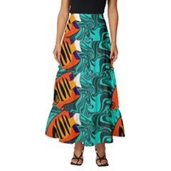 Flame Swirls Tiered Ruffle Maxi Skirt