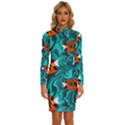 Flame Swirls Long Sleeve Shirt Collar Bodycon Dress View1